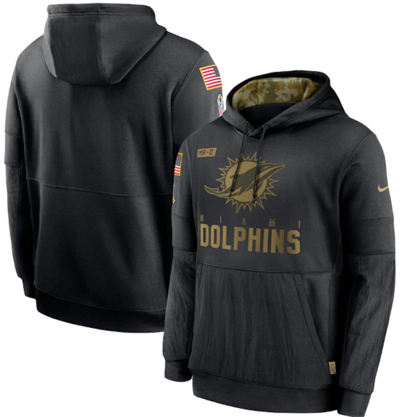 Men's Miami Dolphins Black NFL 2020 Salute To Service Sideline Performance Pullover Hoodie Men's Miami Dolphins Black NFL 2020 Salute To Service Sideline Performance Pullover Hoodie